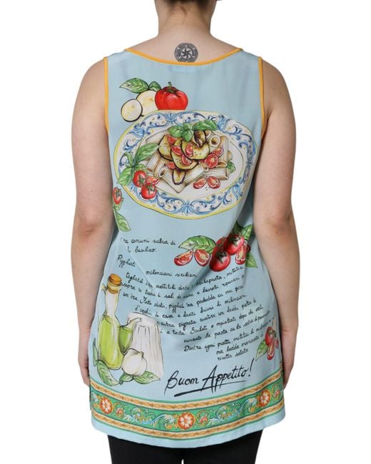 Dolce & Gabbana Blue Pasta Alla Norma Print Tank Top
