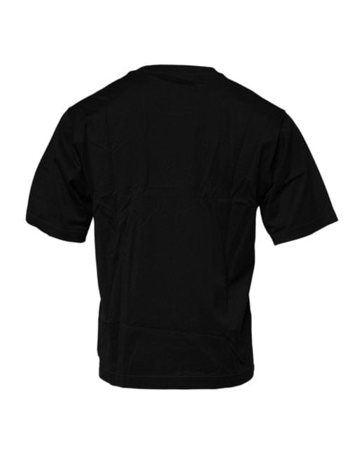 Dolce & Gabbana Black Logo Patch Cotton Crew Neck T-Shirt for men