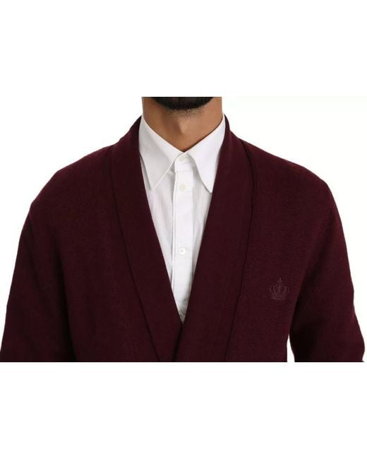 Dolce & Gabbana Red Bordeaux Cashmere Crown Cardigan Sweater for men