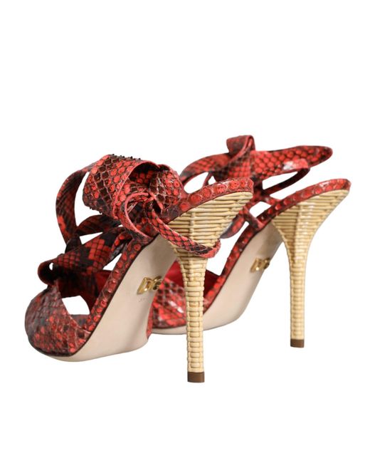 Dolce & Gabbana Red Exotic Leather Heels Sandals Shoes