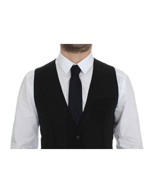 Dolce & Gabbana Black Wool Formal Dress Vest Gilet Jacket for men