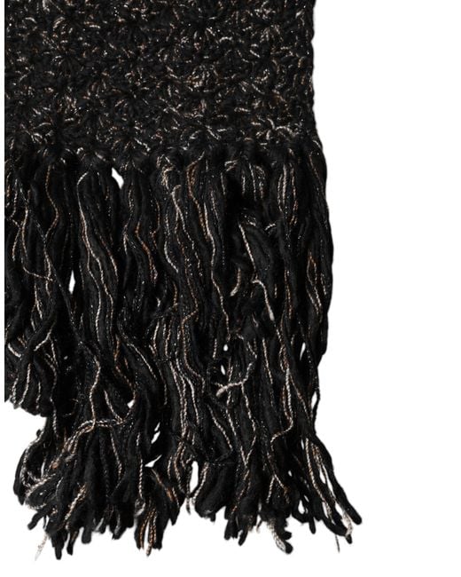 Dolce & Gabbana Black Wool Fringes Neck Wrap Foulard Scarf for men