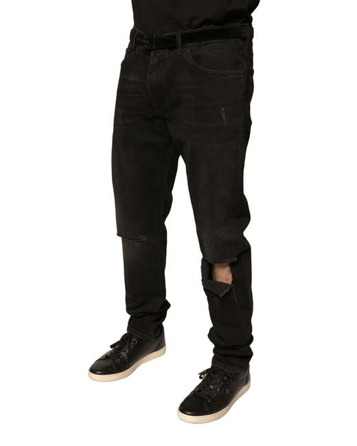 Dolce & Gabbana Black Ripped Logo Cotton Skinny Denim Jeans for men