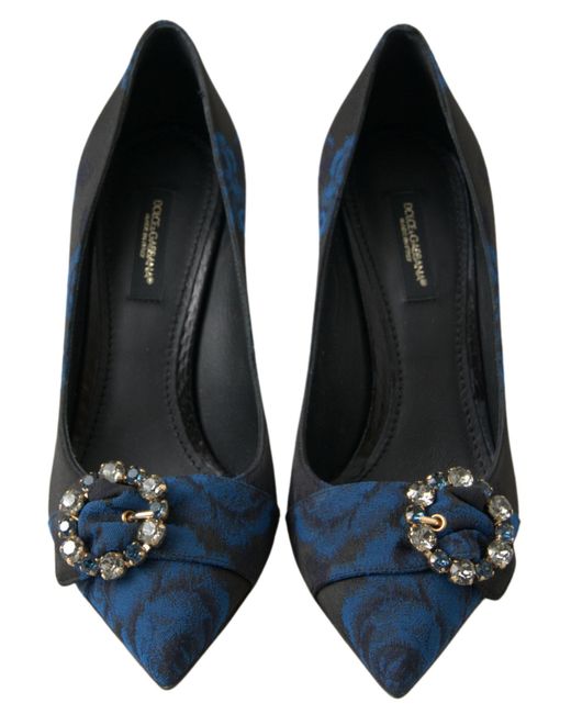 Dolce & Gabbana Blue Floral Ayers Crystal Pumps Shoes Elastane