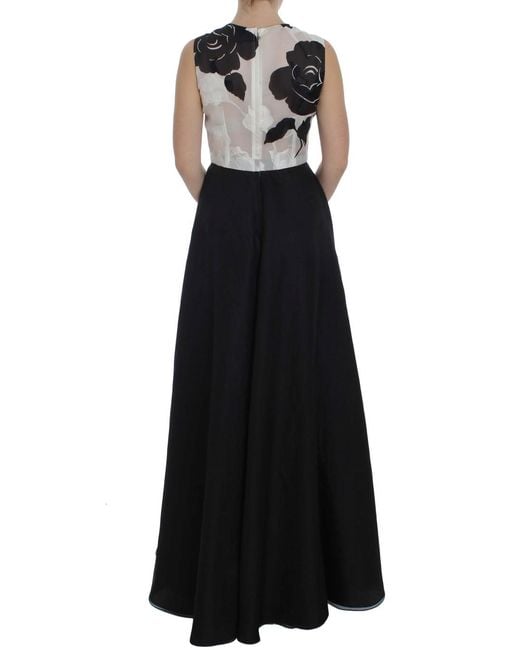 Dolce & Gabbana Black Floral Silk Sheath Gown Dress