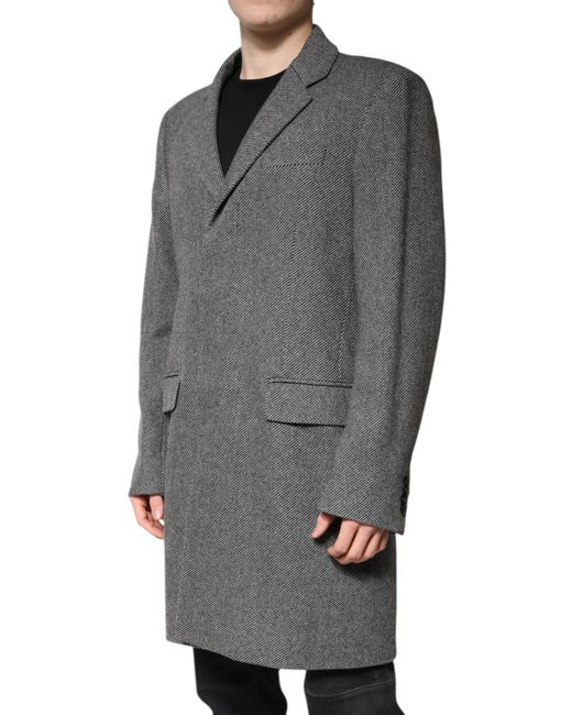 Dolce & Gabbana Gray Overcoat Long Sleeve Notch Neck for men