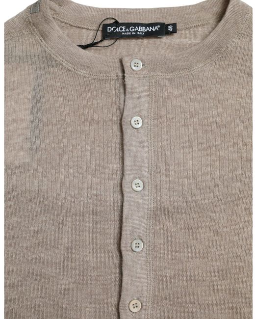Dolce & Gabbana Brown Henley Pullover Cashmere Sweater Clothing for men
