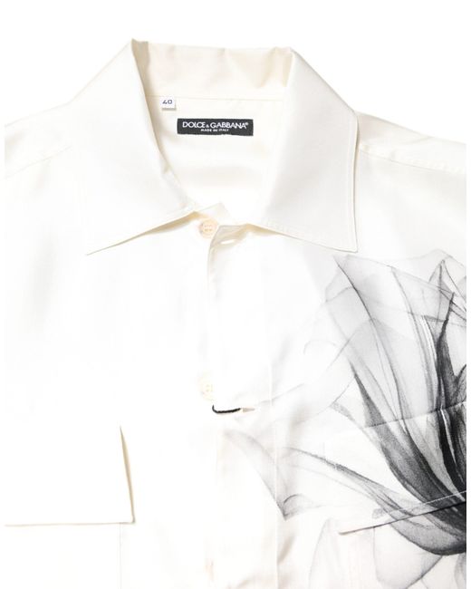 Dolce & Gabbana White Ivory Silk Long Sleeves Casual Shirt for men