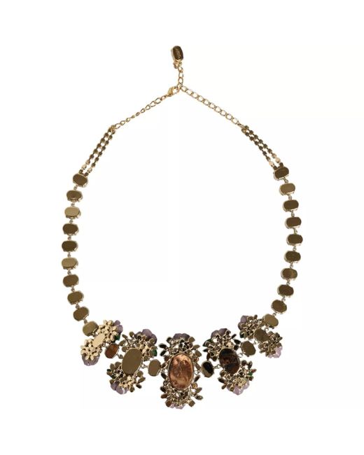 Dolce & Gabbana Black Brass Link Chain Rose Petal Crystal Necklace