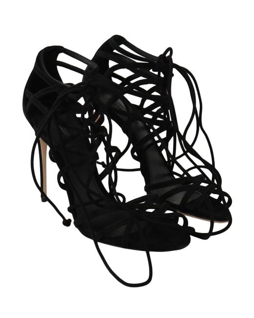 Dolce & Gabbana Black Suede Strap Stilettos Sandals
