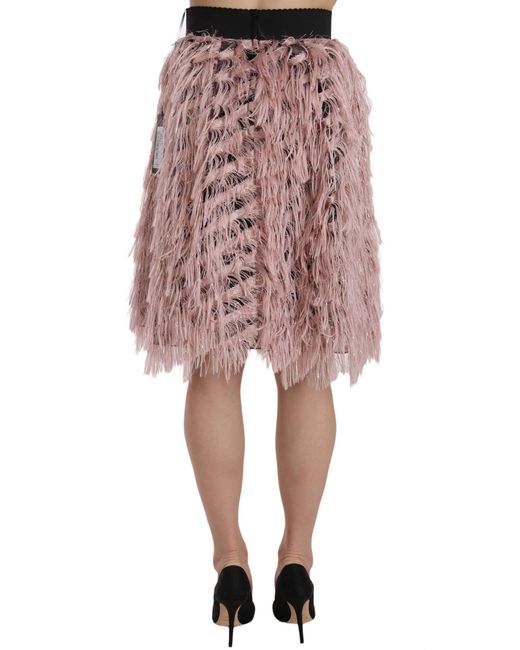 Dolce & Gabbana Red Fringe Metallic Pencil A-Line Skirt And