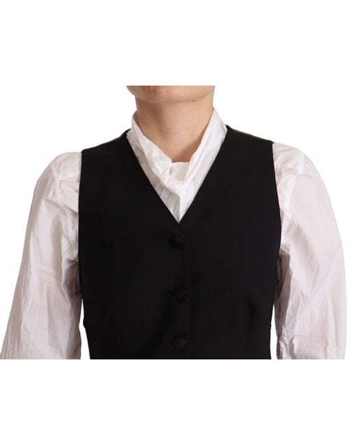 Dolce & Gabbana Black Button Down Sleeveless Vest Viscose Top