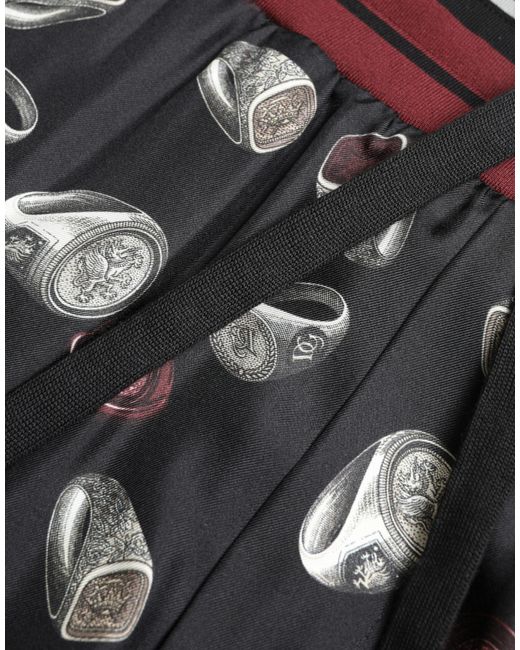 Dolce & Gabbana Black Ring Silk Jogging Trousers Pants for men