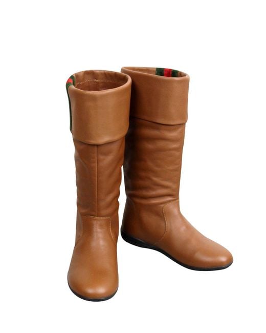 Gucci Brown Kids Leather Boots With Web Detail