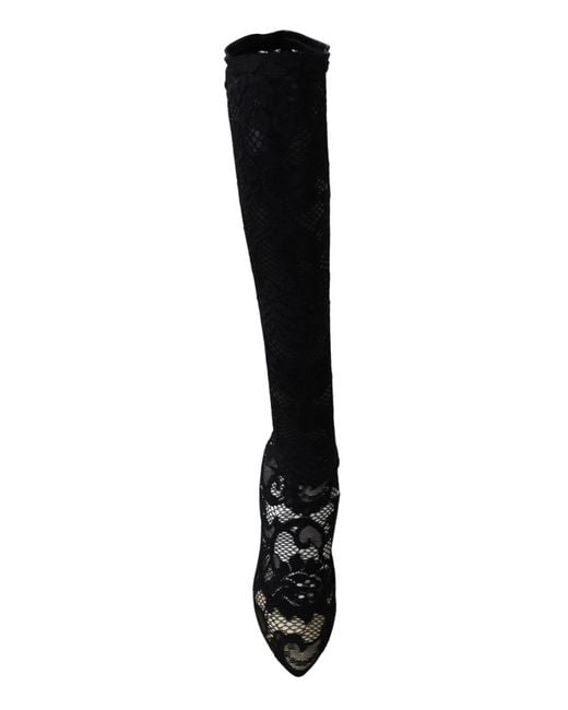 Dolce & Gabbana Black Taormina Lace Socks Boots Shoes Pumps