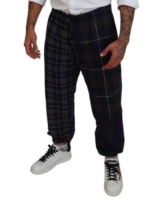 Dolce & Gabbana Black Checkered Wool Jogger Pants for men