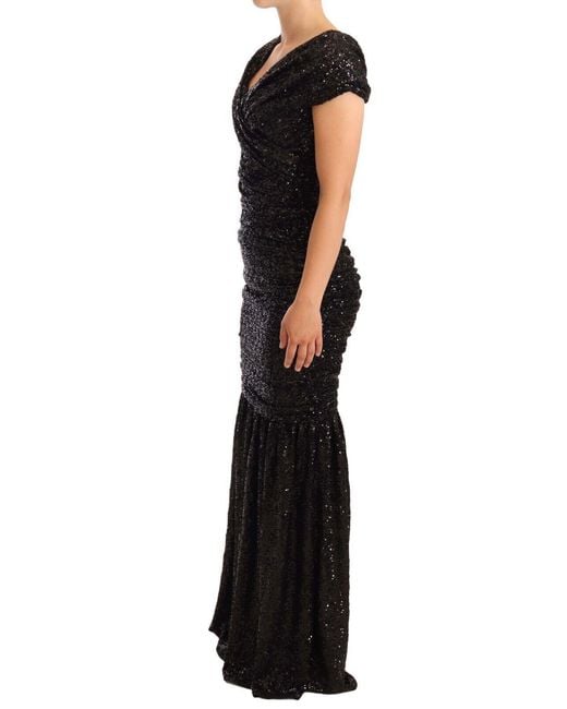 Dolce & Gabbana Black Elegant Sequined Open Shoulder Gown