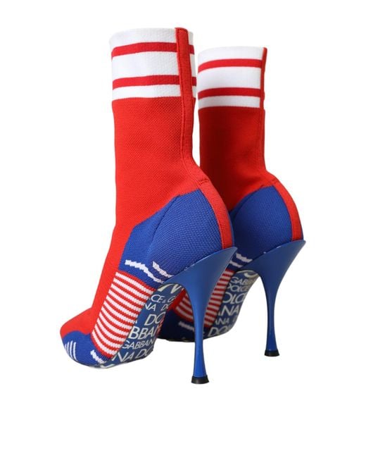 Dolce & Gabbana Red Stretch Sock Style Ankle Boots Logo Shoes Polyester Leather