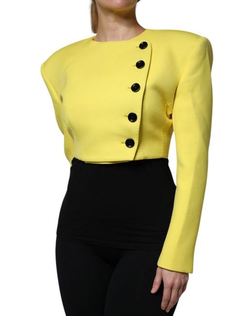 Dolce & Gabbana Yellow Lemon Wool Long Sleeves Cropped Coat Jacket