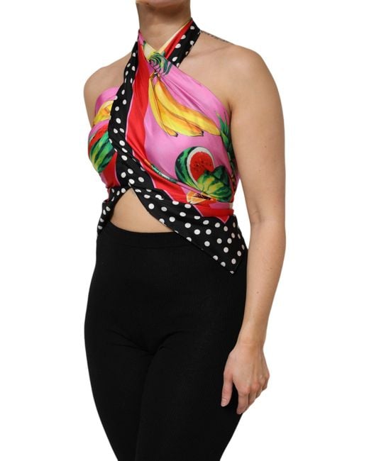 Dolce & Gabbana Black Fruit Print Halter Top