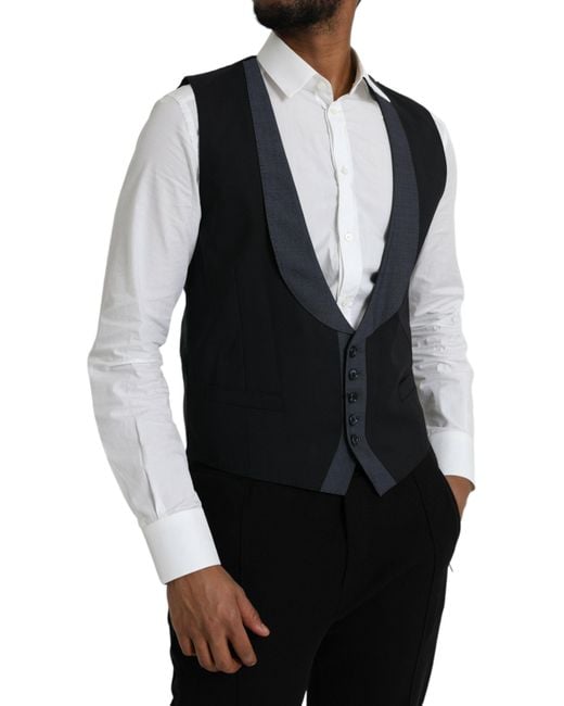 Dolce & Gabbana Black Wool Waistcoat Dress Formal Vest for men