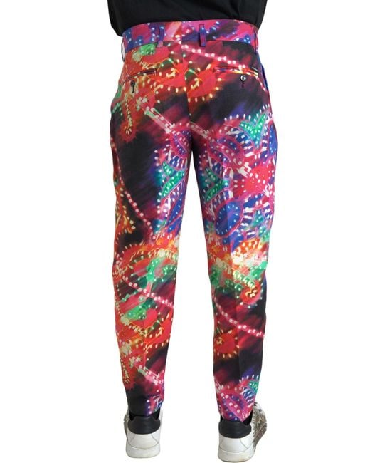 Dolce & Gabbana Red Pleated Trousers Print for men