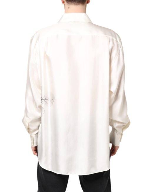 Dolce & Gabbana White Ivory Silk Long Sleeves Casual Shirt for men