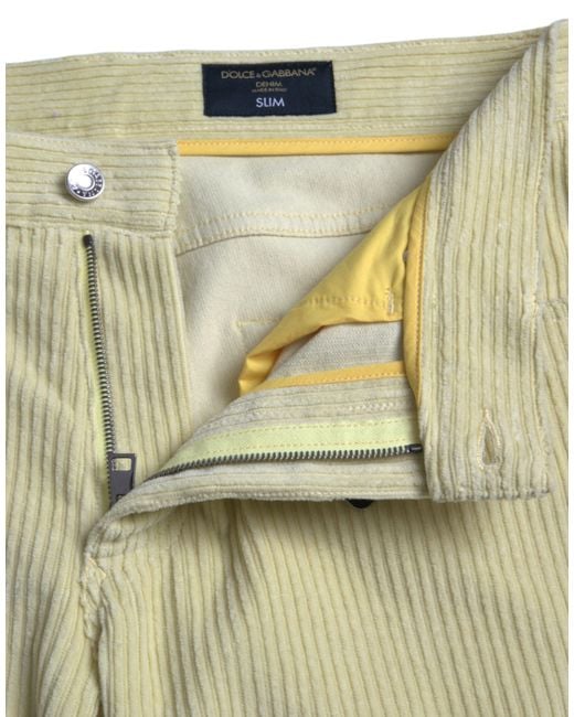 Dolce & Gabbana Natural Corduroy Logo Plaque Skinny Denim Jeans for men