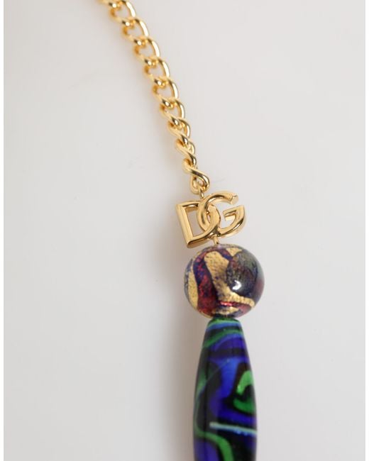 Dolce & Gabbana Blue Murano Glass Beads Brass Chain Jewelry Necklace