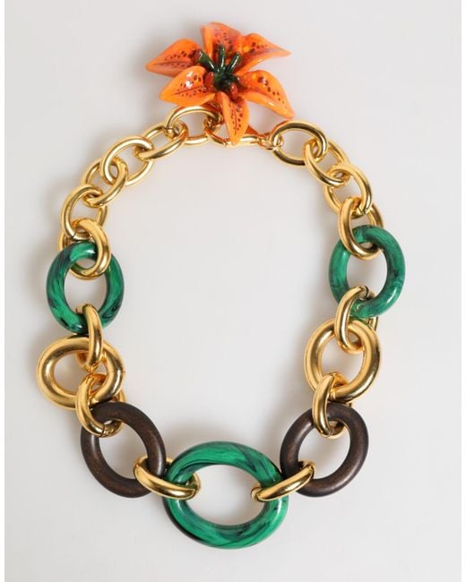 Dolce & Gabbana Multicolor Brass Tiger Lily Floral Chai Necklace