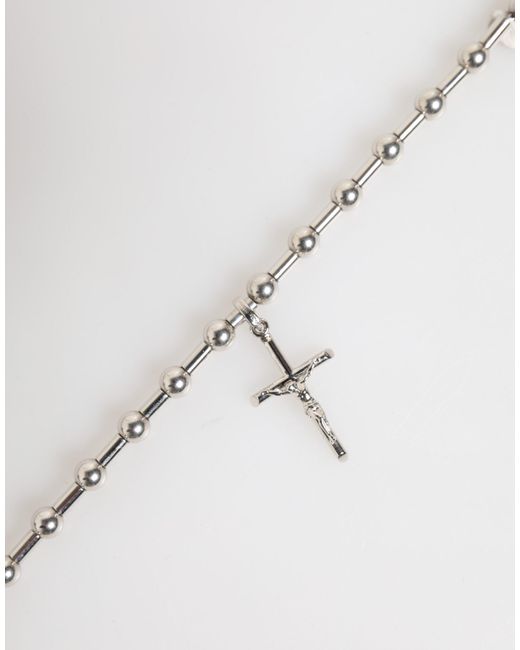 Dolce & Gabbana White Tone Brass Chain Religious Cross Pendant Necklace for men