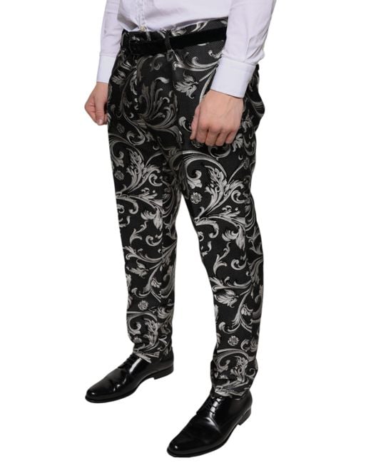 Dolce & Gabbana Black Jacquard Skinny Dress Pants for men