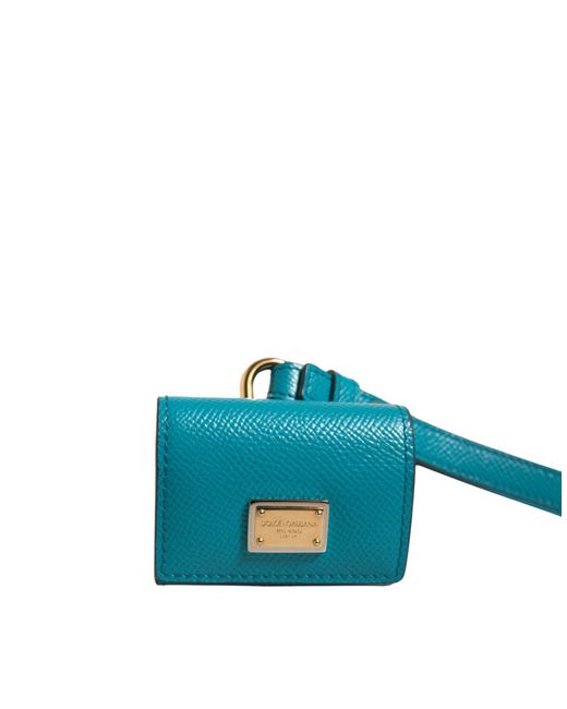 Dolce & Gabbana Blue Logo Plaque Leather Metal Strap Airpods Case for men