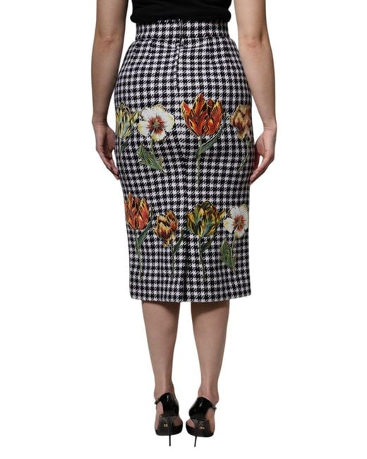 Dolce & Gabbana Black Floral Print High Waist Pencil Cut Skirt