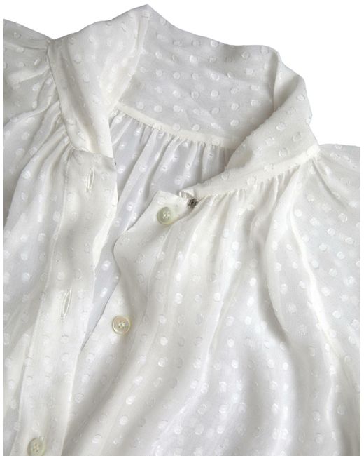 Dolce & Gabbana Gray Silk Sheer Tied Neck Polka Dots Blouse