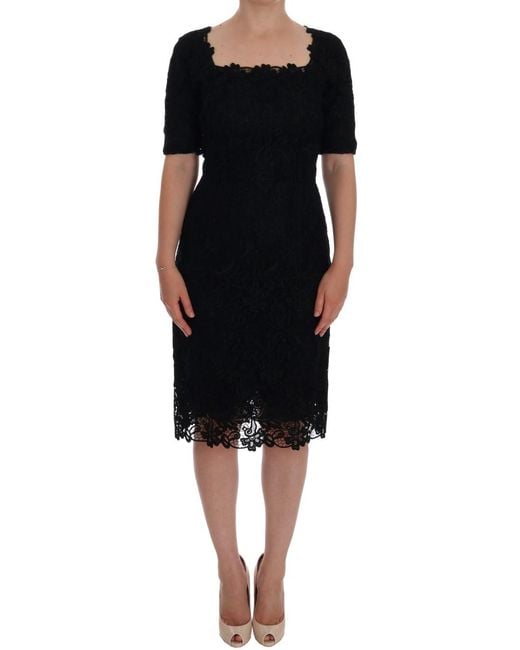 Dolce & Gabbana Black Floral Ricamo Sheath Dress
