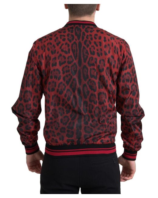 Dolce & Gabbana Red Leopard Bomber Short Coat Jacket for men