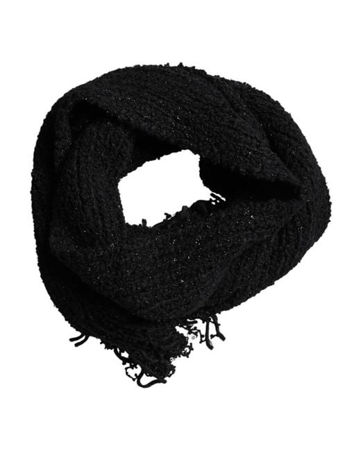 Dolce & Gabbana Black Wool Fringes Neck Wrap Foulard Scarf for men