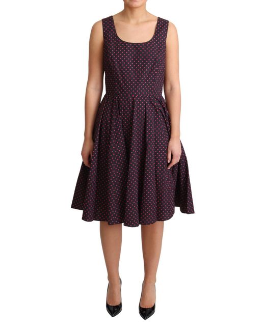 Dolce & Gabbana Purple Polka Cotton A-Line Gown Dress