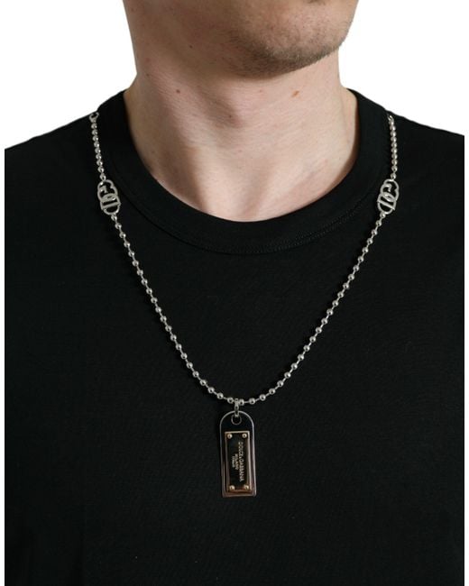Dolce & Gabbana Black Cotton Dog Tag Round Neck T-Shirt for men