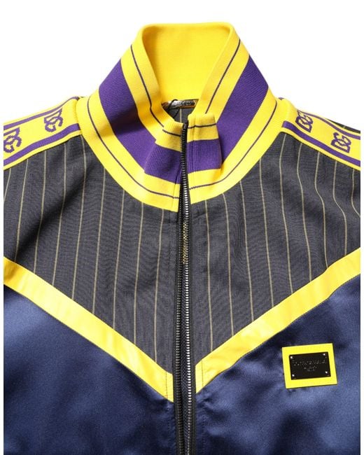 Dolce & Gabbana Blue Striped Logo Full Zip Bomber Jacket for men