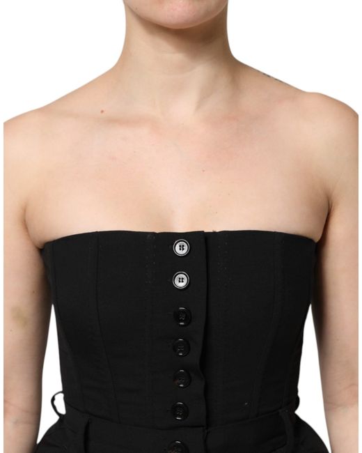 Dolce & Gabbana Black Wool Strapless Romper Jumpsuit Dress
