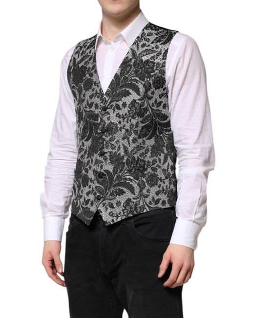 Dolce & Gabbana Gray Brocade Formal Waistcoat Vest for men