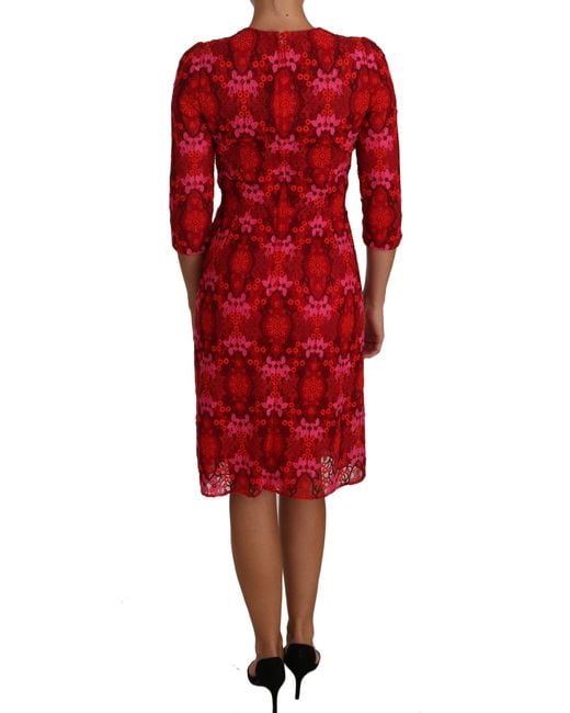 Dolce & Gabbana Dolce Gabbana Floral Crochet Lace Red Sheath Dress