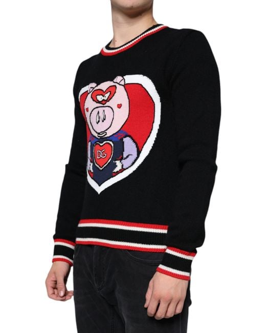 Dolce & Gabbana Black Cashmere Pig Of The Year Pullover Sweater for men