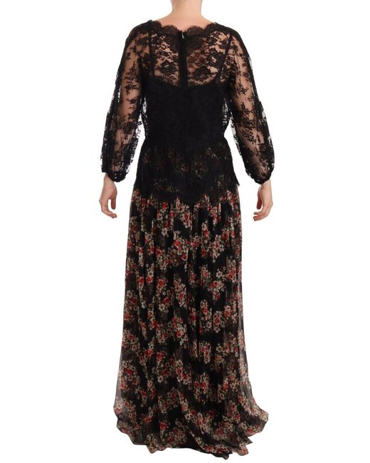 Dolce & Gabbana Dolce Gabbana Black Lace Floral Polka Maxi Capri Dress