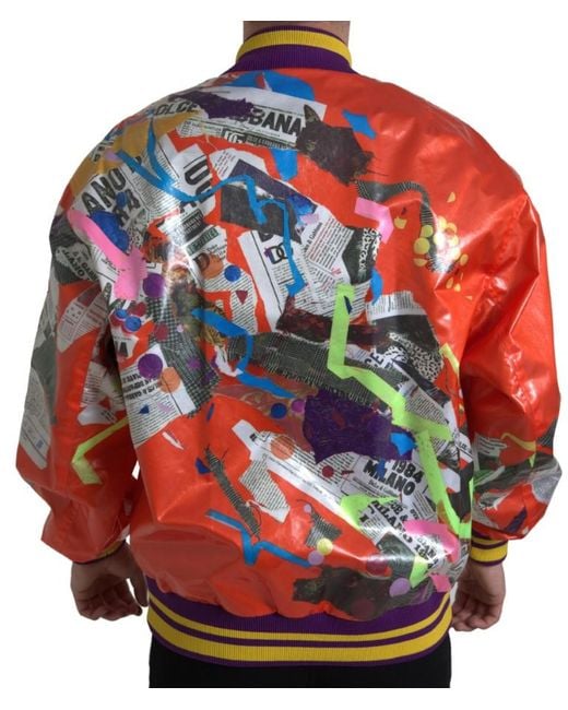Dolce & Gabbana Red Orange Polyester Button Blouson Jacket for men