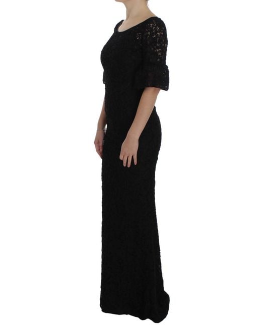 Dolce & Gabbana Black Floral Lace Long Bodycon Maxi Dress