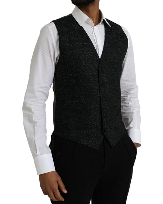 Dolce & Gabbana Black Silk Waistcoat Dress Formal Vest for men