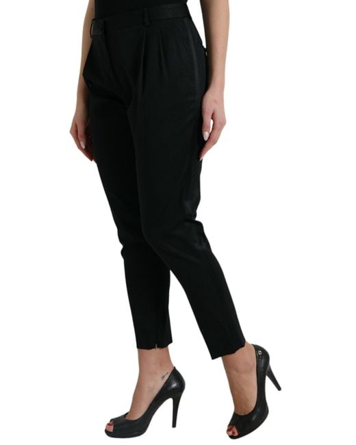 Dolce & Gabbana Black Wool High Waist Cropped Tapered Pants